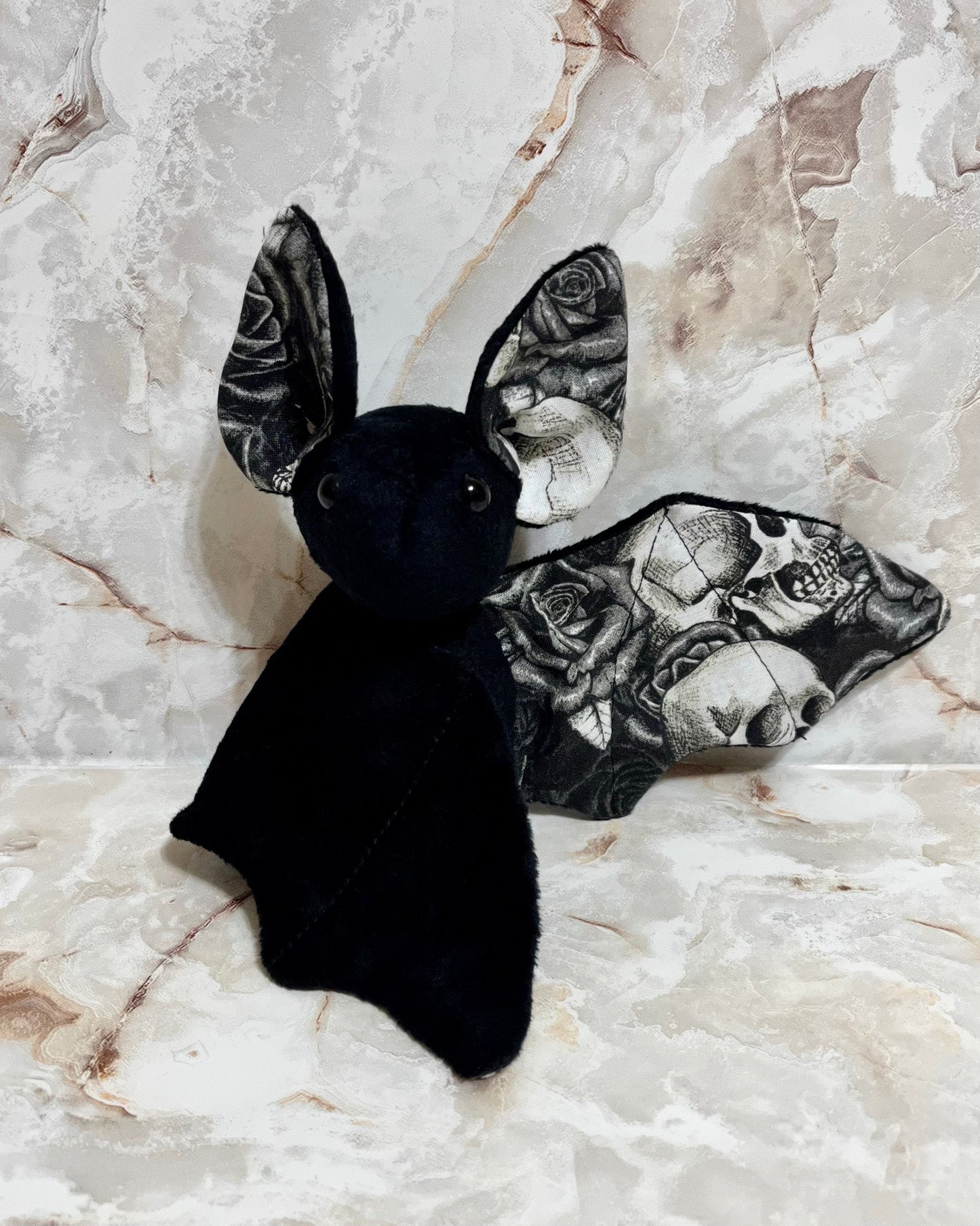 Skull and Roses Stuffed Plush Bat